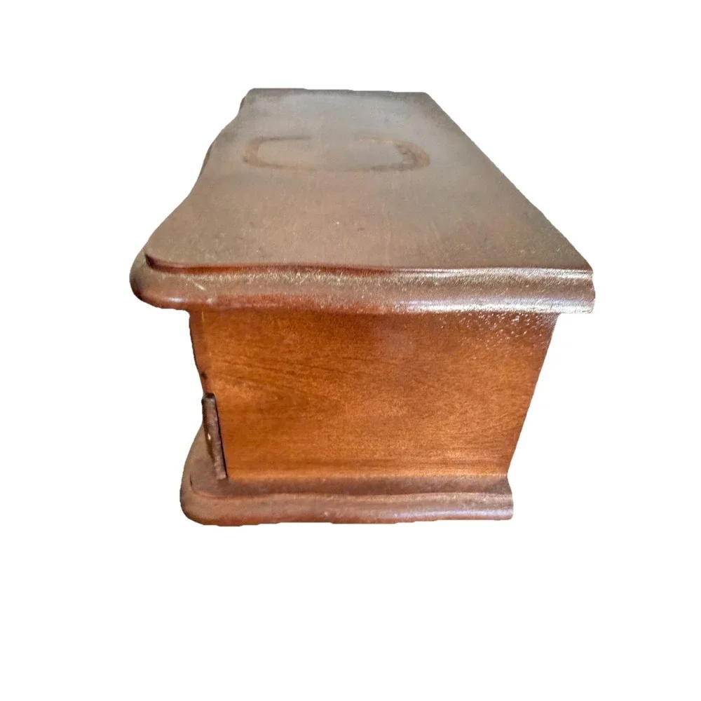 Vintage Wooden Velvet Lined Jewelry Box Drawers Mirror Inside Lid 4 x 5 x 10